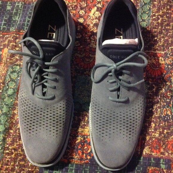 Cole Haan Men's 2.ZeroGrand Blue Suede Wingtip Oxford Shoes - 11.5M - New in Box - Picture 1 of 9